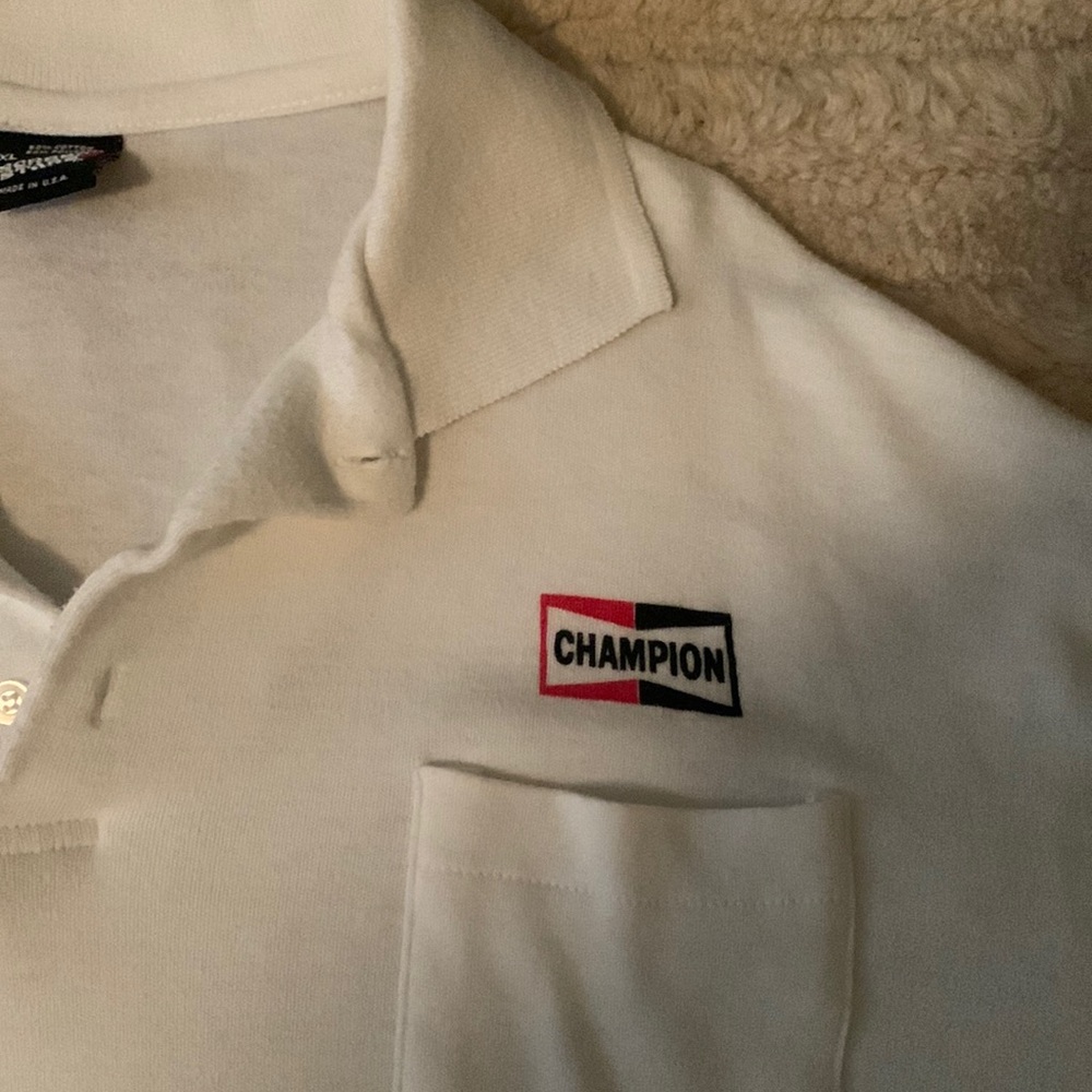 Screen stars champion spark plug polo shirt vintage pocket t